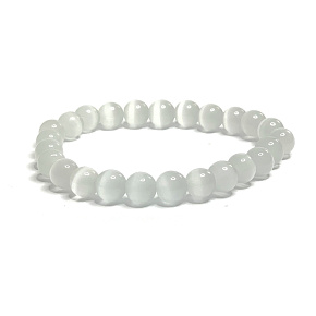 Selenite/Alabaster bracelet elastic natural stone, ball 8 mm / 16 - 17 cm, angelic energy