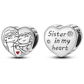 Sterling silver 925 Sister in my heart, bead heart on bracelet family Sterling silver 925 Sister in my heart, bead heart on bracelet family