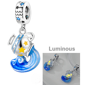 Sterling Silver 925 Luminous - Zodiac Sign Aquarius, Bracelet Pendant