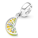 Sterling silver 925 Glittering lemon slices, pendant for bracelet, food and drink