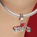 Charm Sterling silver 925 Motorbike red, travel bracelet pendant