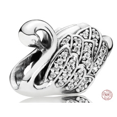 Charm Sterling silver 925 Majestic swan, bead on bracelet animal