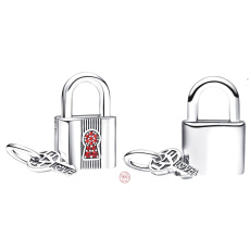 Charm Sterling silver 925 Padlock and key 2in1 red, love bracelet pendant