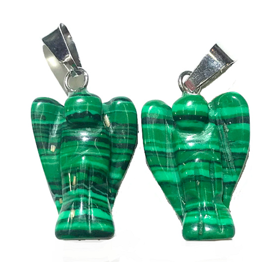 Malachite Angel guardian pendant hand cut 1,7 cm 1 piece, stone of fulfilled wishes