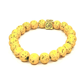 Lava bright yellow with royal mantra Om bracelet elastic natural stone, ball 8 mm / 16-17 cm, born of the four elements
