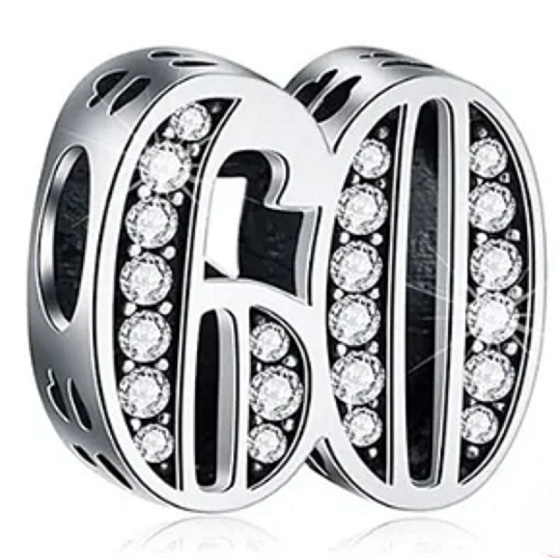 Charm Sterling silver 925 60 anniversary, bead on bracelet