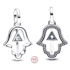 Charm Sterling Silver 925 Mini Medallion Hand of Fatima, Bracelet Pendant Symbol