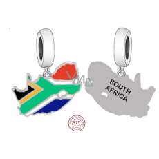 Charm Sterling Silver 925 South Africa Flag - Swinging Map, Travel Bracelet Pendant Charm Sterling Silver 925 South Africa Flag - Swinging Map, Travel Bracelet Pendant