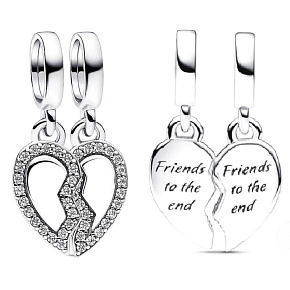 Sterling Silver 925 Friends - Dividable charm with heart 2in1, friendship bracelet pendant