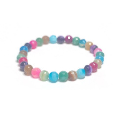 Agate multicoloured facet chakrt bracelet elastic natural stone, ball 6 mm / 16 - 17 cm