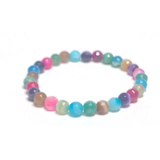 Agate multicoloured facet chakrt bracelet elastic natural stone, ball 6 mm / 16 - 17 cm