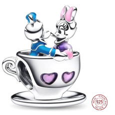 Charm Sterling silver 925 Disney Disneyland Donald Duck and Daisy in a cup, bead for bracelet