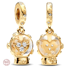 Charm Sterling silver 925 Snowman with heart and snowflakes, Christmas bracelet pendant