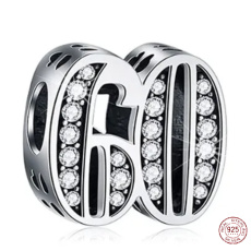 Charm Sterling silver 925 60 anniversary, bead on bracelet