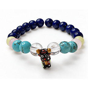 Colorful Memories of Peru – elastic bracelet with a black alpaca | 8 mm beads, 16–17 cm