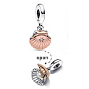 Sterling silver 925 Lastura and treated freshwater cultured pearl, 2in1 openable bracelet pendant, sea