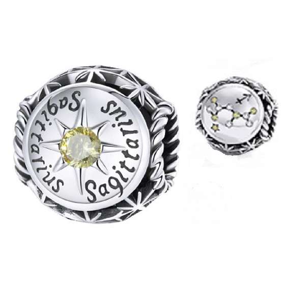 Charm Sterling silver 925 Zodiac sign, cubic zirconia Sagittarius, bead for bracelet