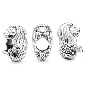 Charm Sterling silver 925 Merlion symbol Syngapuru, travel bracelet bead