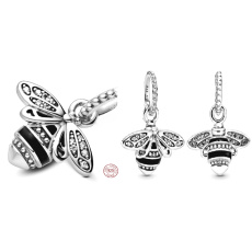 Charm Sterling silver 925 Queen Bee shimmering, animal bracelet pendant