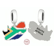 Charm Sterling Silver 925 South Africa Flag - Swinging Map, Travel Bracelet Pendant