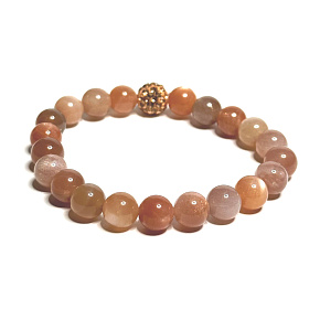 Moonstone orange bracelet elastic natural stone, ball 8 mm / 16-17 cm, stone of destiny