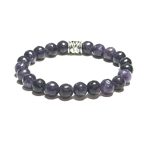 Lepidolite dark purple bracelet elastic natural stone, ball 8 mm / 16-17 cm, athletes amulet