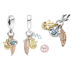 Charm Sterling silver 925 Protective amulet, Fatima's hand, prophet's eye and feather, talisman 3in1, bracelet pendant symbol Charm Sterling silver 925 Protective amulet, Fatima's hand, prophet's eye and feather, talisman 3in1, bracelet pendant symbol