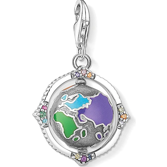 Charm Sterling silver 925 Pivot globe, lobster clasp travel bracelet pendant