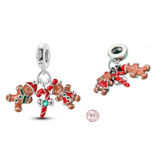 Charm Sterling Silver 925 Christmas Gingerbread 3-in-1, Bracelet Pendant Christmas