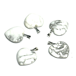 Magnesite / Howlite White Heart Pendant Natural Stone 20 mm, Purification Stone