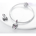 Charm Sterling silver 925 Spider, Black Widow with pink and white cubic zirconia, animal bracelet pendant