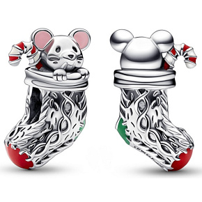 Sterling silver 925 Mouse in Christmas stocking, Christmas bracelet bead