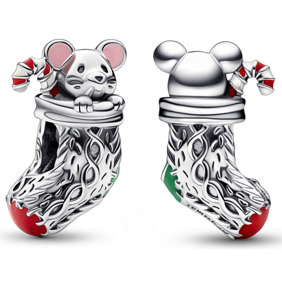 Sterling silver 925 Mouse in Christmas stocking, Christmas bracelet bead
