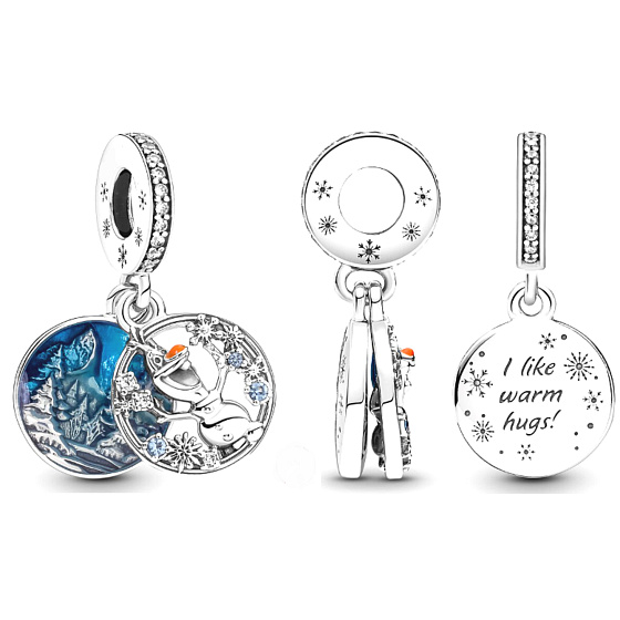 Charm Sterling silver 925 Disney Ice Kingdom, Olaf 2in1, bracelet pendant