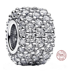 Charm Sterling silver 925 Sparkle charm with clear cubic zirconia, peacock bead on bracelet symbol