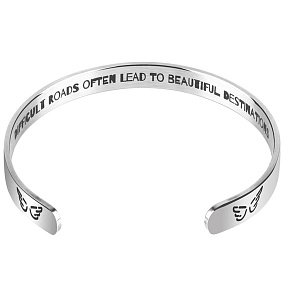 Stainless steel bracelet silver with engraving You are loved..., open cuff, 2.5 mm