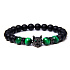 Lava black + Tiger eye green + Wolf head bracelet elastic natural stone, ball 8 mm / 21 cm