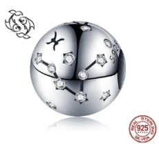 Pisces zodiac sign, pendant for bracelet silver + cubic zirconia, ball 9 mm 1 piece