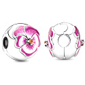 Charm Sterling silver 925 Pansy pink, stopper, clip bead for bracelet nature