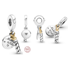 Charm Sterling silver 925 Birthday candle, 2in1 birthday bracelet pendant