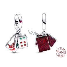 Charm Sterling silver 925 Three tiles Mahjong 3in1, pendant on bracelet symbol Charm Sterling silver 925 Three tiles Mahjong 3in1, pendant on bracelet symbol