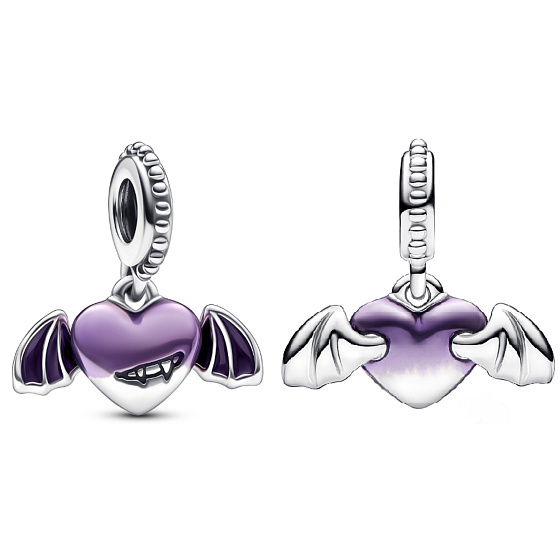 Charm Sterling silver 925 Vampire heart with wings, Vampire, Halloween bracelet pendant