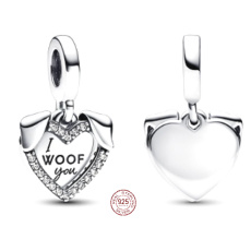 Charm Sterling silver 925 Heart doggie I Woof You 2in1, pendant on bracelet pet