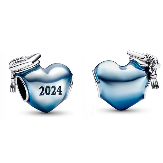 Charm Sterling Silver 925 Graduation Blue Graduation Heart 2024, Graduation Bracelet Bead