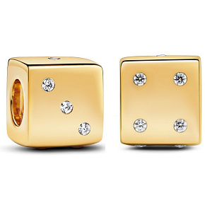 Charm Sterling silver 925 Gold plated cube + artificial zircon, bead on bracelet symbol