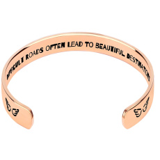 Stainless steel bracelet gold-plated with engraving Heavy roads..., open cuff, 2.5 mm