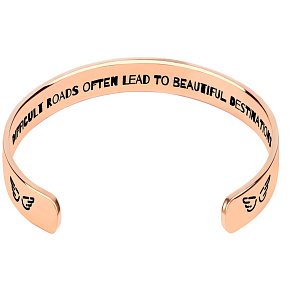 Stainless steel bracelet gold-plated with engraving Heavy roads..., open cuff, 2.5 mm Stainless steel bracelet gold-plated with engraving Heavy roads..., open cuff, 2.5 mm