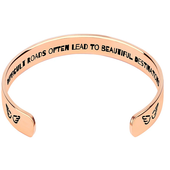 Stainless steel bracelet gold-plated with engraving Heavy roads..., open cuff, 2.5 mm