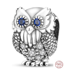 Charm Sterling silver 925 Owl - owl, wisdom, science, knowledge, bead on bracelet animal