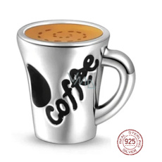 Sterling silver 925 Coffee lovers cup, bead for bracelet, food and drink